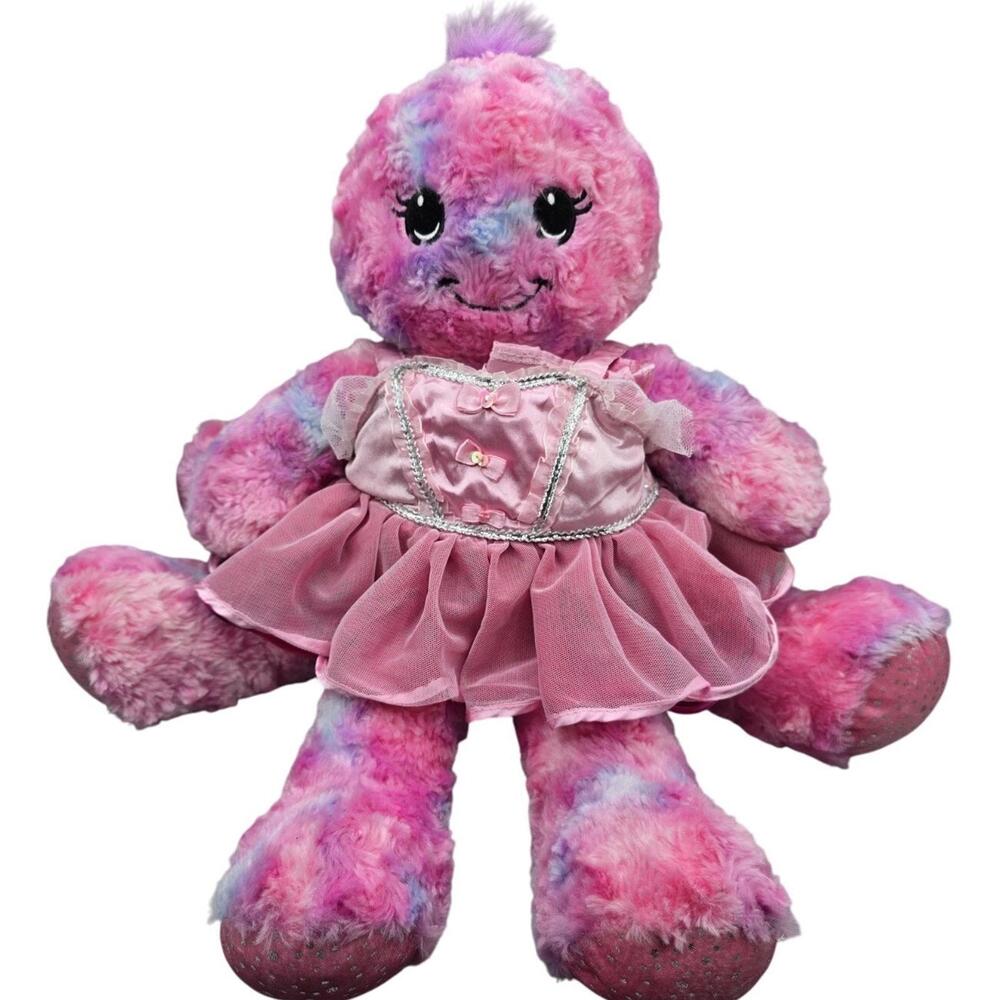 Build-A-Bear OCTOPUS 18” PINK/PURPLE/BLUE TIE DYED PLUSH SPARKLES + DRESS